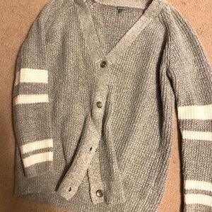 Grey and White Striped Knit Cardigan